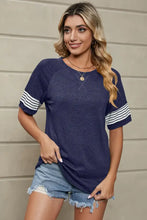Womens Navy Blue Striped Sleeve Short Sleeve T Shirt Woman T Shirts