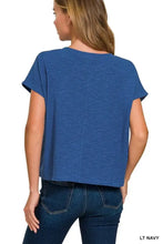 Womens Navy Round Neck Short Sleeve Textured Knit T Shirt Woman T Shirts