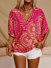 Womens Pink Patterned Blouse with Basic Fit Polyester Spandex Blend Woman T Shirts