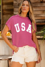 Womens Pink Striped USA Short Sleeve T Shirt Woman T Shirts