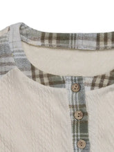 Womens Plaid Sleeve Waffle Knit Henley Shirt Woman T Shirts