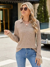 Womens Ribbed Knit Long Sleeve Collared Top with Pocket Dust Storm Woman T Shirts