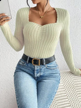 Womens Ribbed Knit Long Sleeve Top Stretchy Polyester Blend Sweater Woman T Shirts