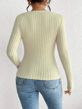 Womens Ribbed Knit Long Sleeve Top Stretchy Polyester Blend Sweater Woman T Shirts