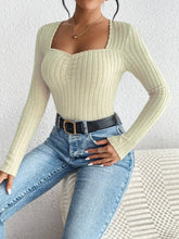 Womens Ribbed Knit Long Sleeve Top Stretchy Polyester Blend Sweater Woman T Shirts