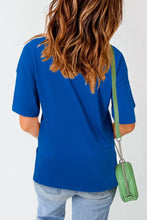 Women's Royal Blue American Flag T-Shirt Short Sleeve Woman T Shirts