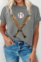 Women's Striped Baseball Sequin T-Shirt Dark Gray Woman T Shirts