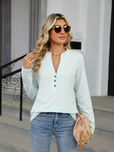 Womens Striped Long Sleeve Button Up Shirt Light Green Woman T Shirts