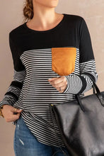 Women's Striped Long Sleeve Pocket Shirt Woman T Shirts