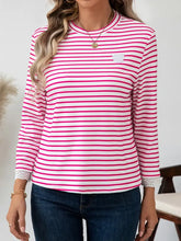 Womens Striped Long Sleeve Shirt with Heart Detail White Woman T Shirts
