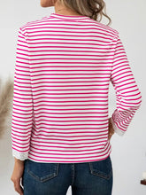 Womens Striped Long Sleeve Shirt with Heart Detail Woman T Shirts