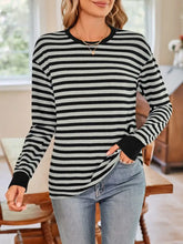 Womens Striped Long Sleeve T Shirt Basic Stretchy Pullover Dark Gray Woman T Shirts