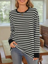 Womens Striped Long Sleeve T Shirt Basic Stretchy Pullover Woman T Shirts