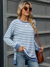 Womens Striped Long Sleeve Tunic Top with Slit Woman T Shirts