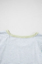 Women's Striped Short Sleeve Shirt with Floral Patterned Shoulders Woman T Shirts