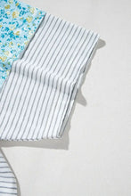 Women's Striped Short Sleeve Shirt with Floral Patterned Shoulders Woman T Shirts