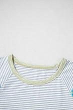 Women's Striped Short Sleeve Shirt with Floral Patterned Shoulders Woman T Shirts