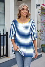 Women's Striped Short-Sleeved T-Shirt with Yellow Trim Woman T Shirts