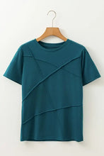 Womens Teal Short Sleeve Geometric Seam T Shirt Woman T Shirts