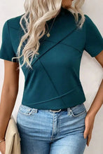Womens Teal Short Sleeve Geometric Seam T Shirt Woman T Shirts