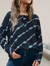 Womens Tie-Dye Long Sleeve Shirt with Decorative Button French Blue Woman T Shirts