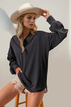 Womens Waffle Knit V Neck Top with Exposed Seam Detail Woman T Shirts