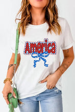 Womens White America Bow Patriotic T Shirt Woman T Shirts