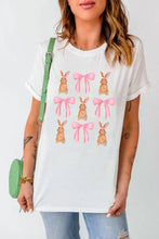 Womens White Bunny and Bow Pattern T Shirt with Green Purse White Woman T Shirts