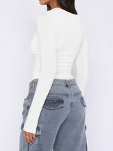 Womens White Long Sleeve Top with Blue Cargo Pants Set Woman T Shirts