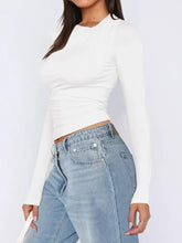 Womens White Long Sleeve Top with Blue Cargo Pants Set Woman T Shirts