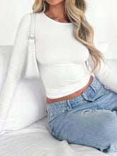 Womens White Long Sleeve Top with Light Blue Baggy Jeans Set Woman T Shirts