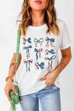 Womens White Patriotic Bow T Shirt with Green Purse Detail White Woman T Shirts