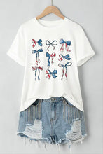 Womens White Patriotic Bow T Shirt with Green Purse Detail Woman T Shirts