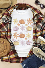 Women's White Pumpkin and Flower Pattern T-Shirt Woman T Shirts