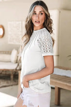 Womens White Short Sleeve Top with Lace Detail Woman T Shirts