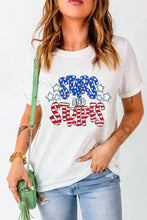 Womens White Stars and Stripes Rolled Sleeve Graphic Tee White Woman T Shirts
