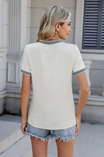 Womens White Striped Trim Textured Knit T Shirt Woman T Shirts