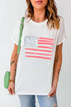 Women's White T-Shirt with American Flag Graphic White Woman T Shirts
