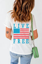 Womens White T Shirt with American Flag Graphic White Woman T Shirts