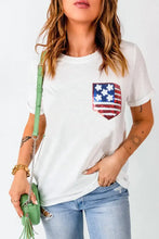 Women's White T-Shirt with American Flag Pocket White Woman T Shirts