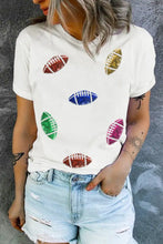 Womens White T Shirt with Colorful Football Sequin Design White Woman T Shirts
