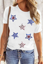 Womens White T Shirt with Patriotic Star Pattern and Sequins Woman T Shirts
