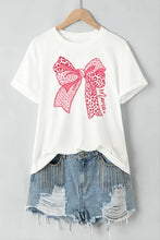 Womens White T Shirt with Pink Leopard Print Bow and Green Purse Design Woman T Shirts