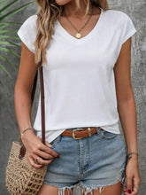 Women's White V-Neck Polyester T-Shirt White Woman T Shirts