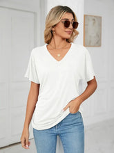 Womens White V Neck Short Sleeve T Shirt Rayon Blend Woman T Shirts