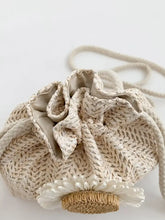 Woven Drawstring Purse with Floral Embellishment Shoulder Bags