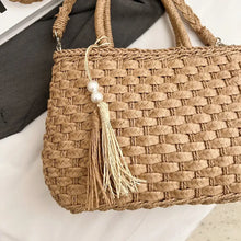 Woven Straw Tote Bag with Braided Strap and Tassel Shoulder Bags
