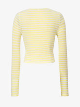 Yellow and White Striped Long Sleeve Women's Top Woman T Shirts