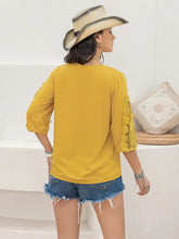 Yellow V Neck Blouse with Lace Sleeves in 100 Percent Viscose Woman T Shirts