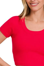 Zenana Ribbed Red Cropped Scoop Neck T Shirt for Women Woman T Shirts